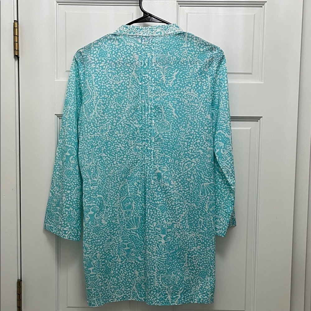 Lilly Pulitzer Sarasota Beaded Turquoise and White Patterned Tunic Top - Sz S - Picture 11 of 16